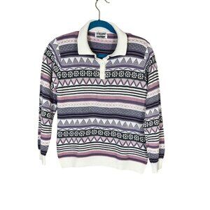 Alfred Dunner Striped Sweater PM Pink Floral Feminine Boho Western Classic Chic